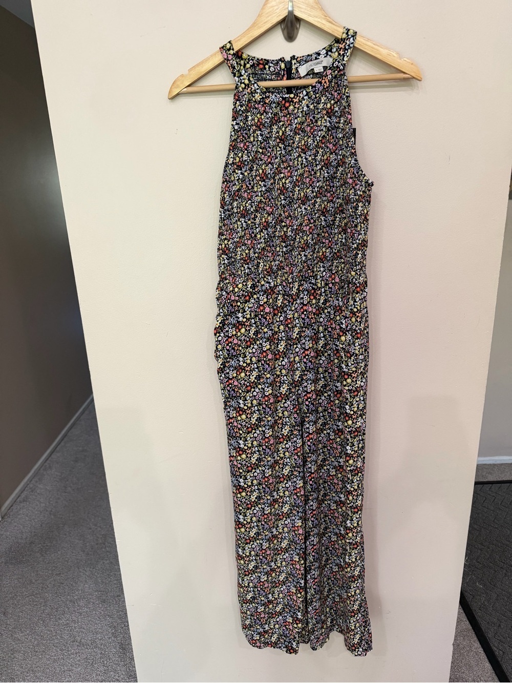 Ann Taylor Loft Sleeveless Wide-Leg Black Floral Womens Size 6 Romper Jumpsuit